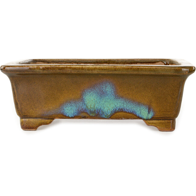 Rectangular brown and blue bonsai pot by Gyouzan - 342 x 288 x 115 mm