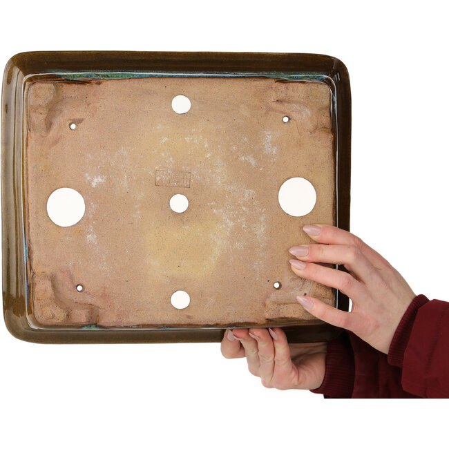 Vaso bonsai rettangolare marrone e blu di Gyouzan - 342 x 288 x 115 mm