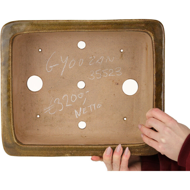 Maceta rectangular para bonsái marrón y azul de Gyouzan - 342 x 288 x 115 mm