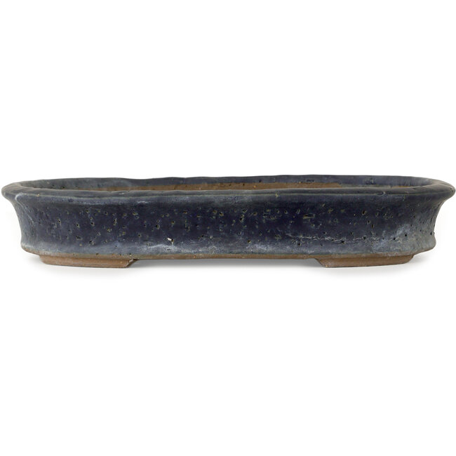 Oval dark blue bonsai pot by Shuhou - 350 x 265 x 53 mm