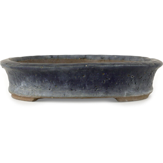 Oval dark blue bonsai pot by Shuhou - 350 x 265 x 53 mm