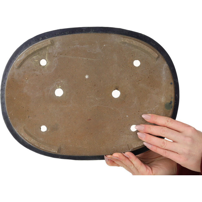 Maceta ovalada para bonsái azul oscuro de Shuhou - 350 x 265 x 53 mm