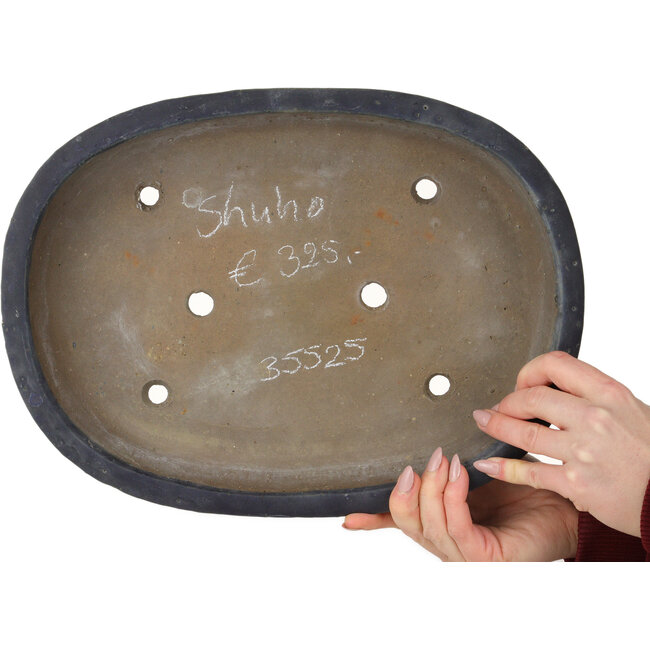 Ovaler, dunkelblauer Bonsai-Topf von Shuhou – 350 x 265 x 53 mm