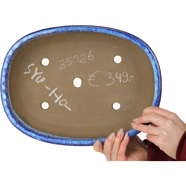 Vaso bonsai ovale blu scuro di Shuhou - 335 x 255 x 65 mm