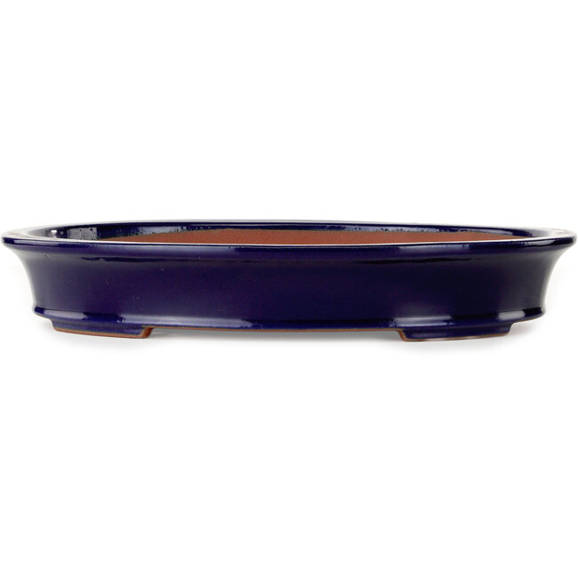 Ovale donkerblauwe bonsaipot van Seizan (Reihou, Kataoka Katsushi, meester Seizan oven) - 385 x 295 x 60 mm
