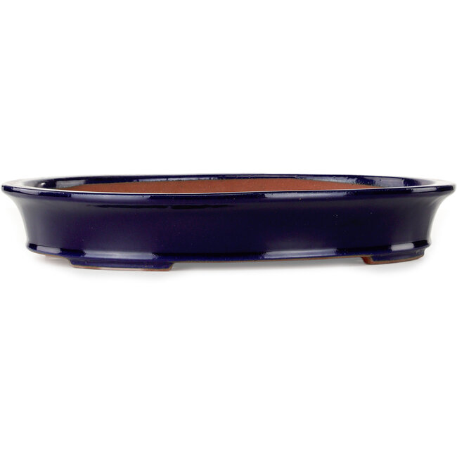 Ovale donkerblauwe bonsaipot van Seizan (Reihou, Kataoka Katsushi, meester Seizan oven) - 385 x 295 x 60 mm