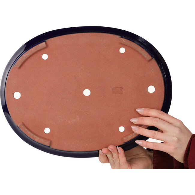 Pot à bonsaï ovale bleu foncé par Seizan (Reihou, Kataoka Katsushi, maître four Seizan) - 385 x 295 x 60 mm