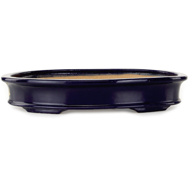 Ovale donkerblauwe bonsaipot van Hattori - 395 x 295 x 72 mm