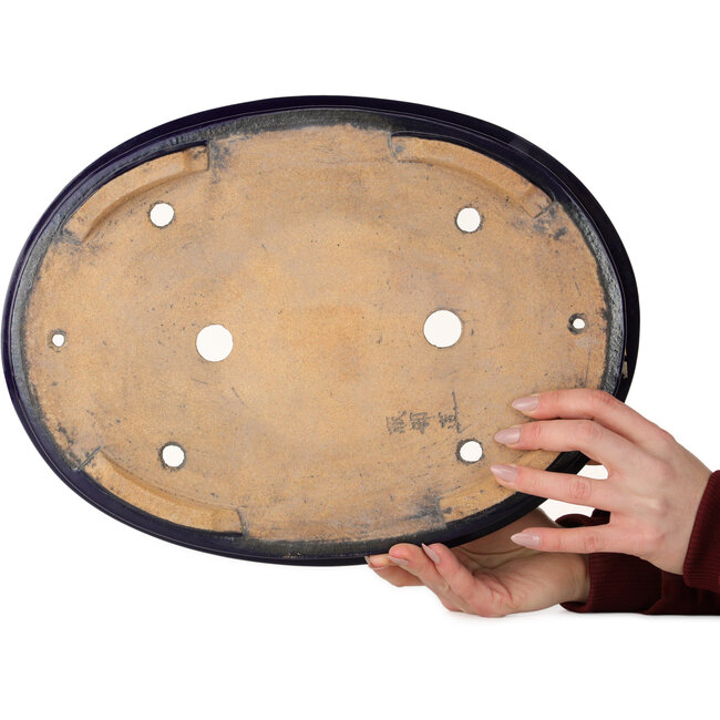 Maceta ovalada para bonsái azul oscuro de Hattori - 395 x 295 x 72 mm