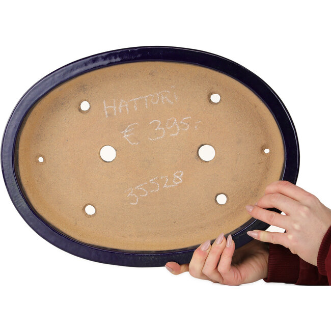 Maceta ovalada para bonsái azul oscuro de Hattori - 395 x 295 x 72 mm