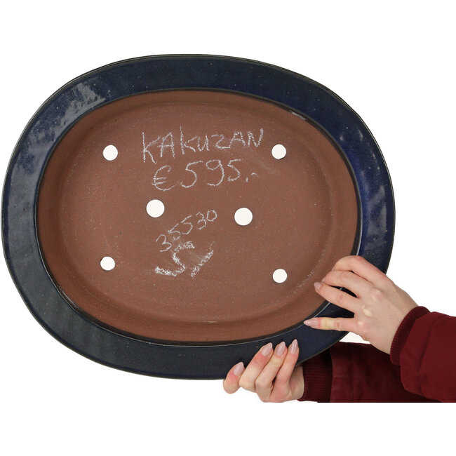 Pot à bonsaï ovale bleu foncé de Kakuzan - 455 x 380 x 95 mm