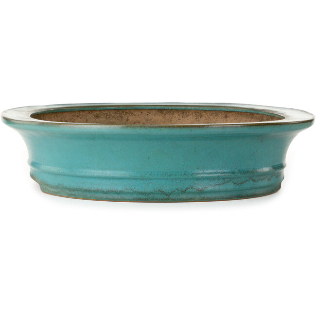 Pot à bonsaï ovale turquoise par Seizan (Reihou, Kataoka Katsushi, maître four Seizan) - 557 x 465 x 105 mm