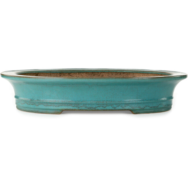 Oval turquoise bonsai pot by Seizan (Reihou, Kataoka Katsushi, master Seizan kiln) - 557 x 465 x 105 mm