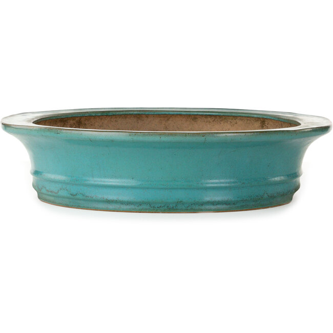 Maceta ovalada para bonsái turquesa de Seizan (Reihou, Kataoka Katsushi, maestro del horno Seizan) - 557 x 465 x 105 mm