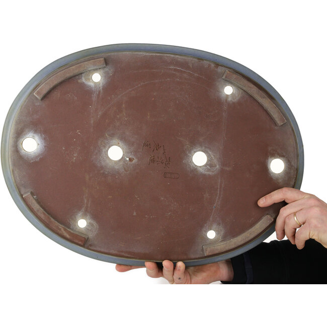 Oval blue bonsai pot by Yamaaki - 575 x 425 x 90 mm