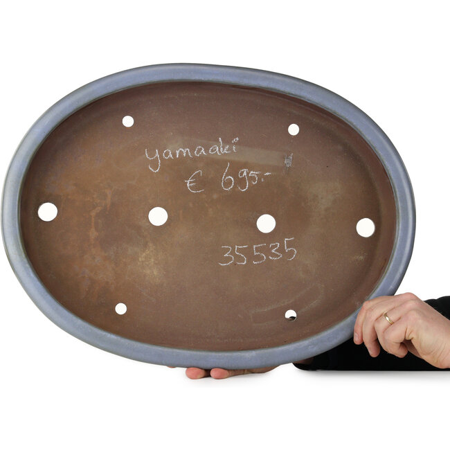 Oval blue bonsai pot by Yamaaki - 575 x 425 x 90 mm