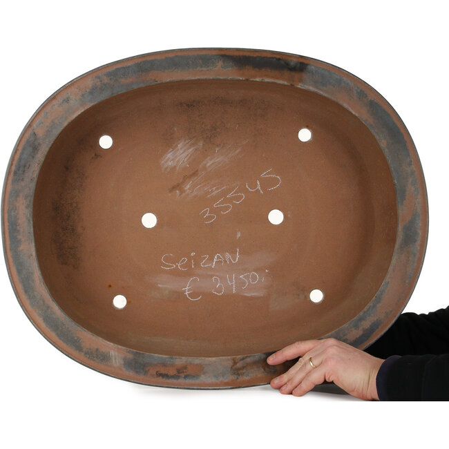 Vaso bonsai ovale non smaltato di Seizan (Mr. Kataoka Makoto) - 657 x 525 x 152 mm