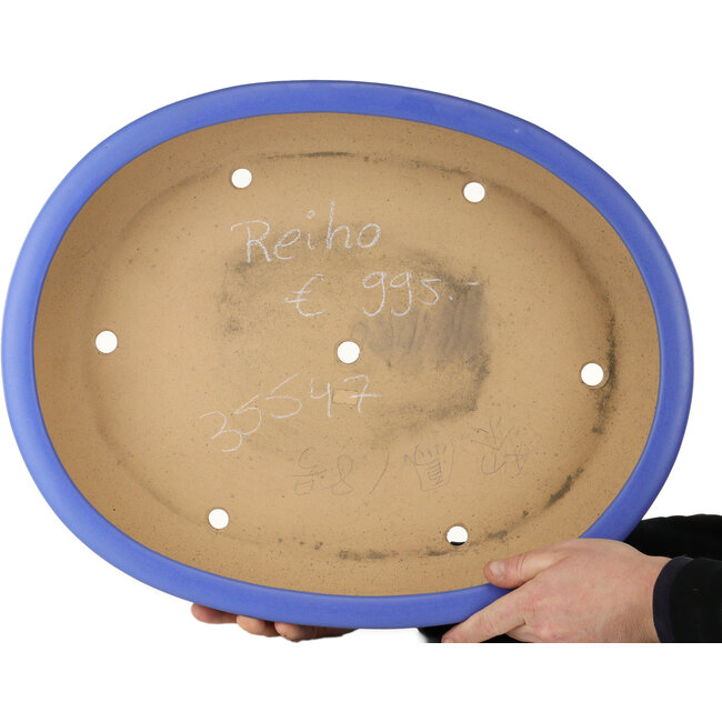 Ovaler blauer Bonsaitopf von Seizan (Reihou, Kataoka Katsushi, Meister Seizan-Ofen) – 565 x 450 x 115 mm