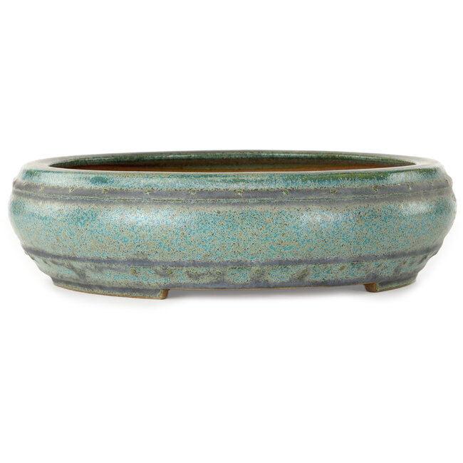 Maceta redonda para bonsái verde de Seizan (Reihou, Kataoka Katsushi, maestro del horno Seizan) - 315 x 315 x 85 mm