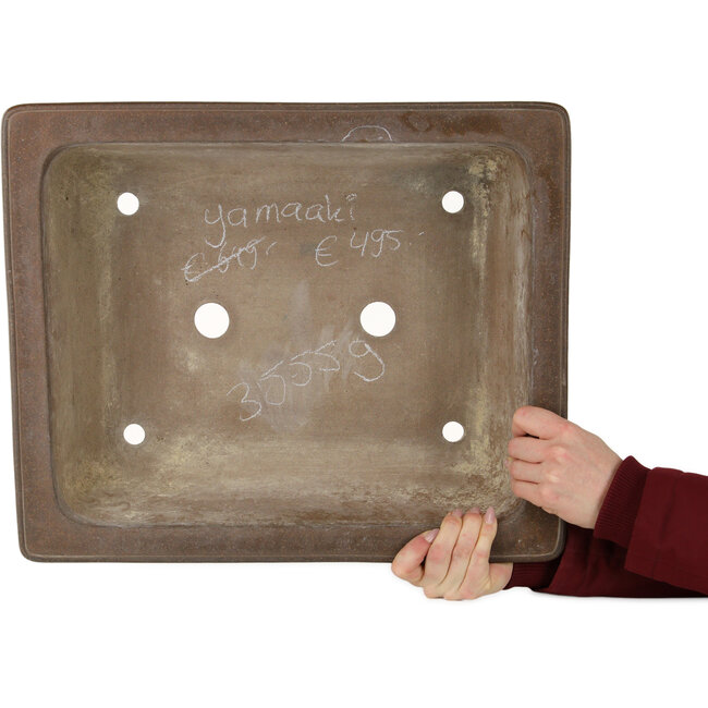 Rectangular unglazed bonsai pot by Yamaaki - 473 x 390 x 148 mm