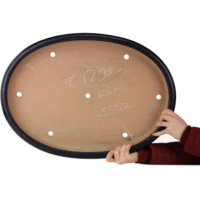 Oval blue bonsai pot by Seizan (Reihou, Kataoka Katsushi, master Seizan kiln) - 627 x 457 x 70 mm