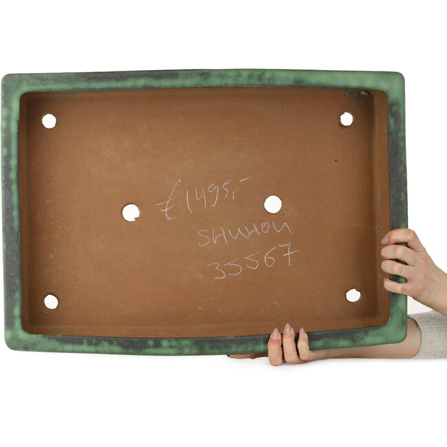 Rectangular green bonsai pot by Shuhou - 570 x 407 x 105 mm