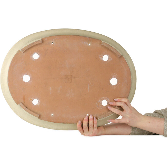 Pot à bonsaï ovale blanc cassé craquelé - 552 x 425 x 75 mm