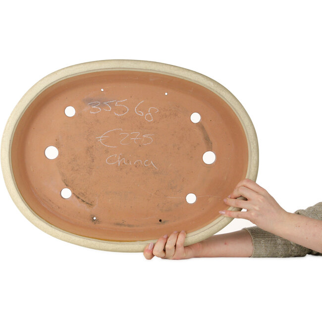 Oval off-white craquelé bonsai pot - 552 x 425 x 75 mm