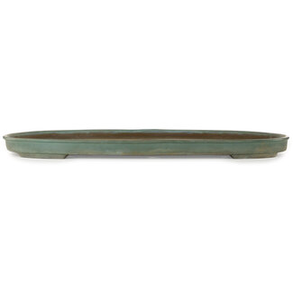  Satomi Mazan, Mazan Terahata 760 mm oval green bonsai pot by Mazan, Tokoname, Japan