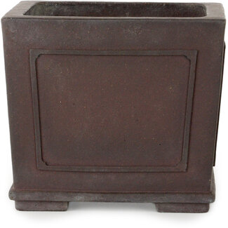  Yamaaki Vaso bonsai quadrato non smaltato da 163 mm di Yamaaki Toshio (terza generazione), Tokoname, Giappone