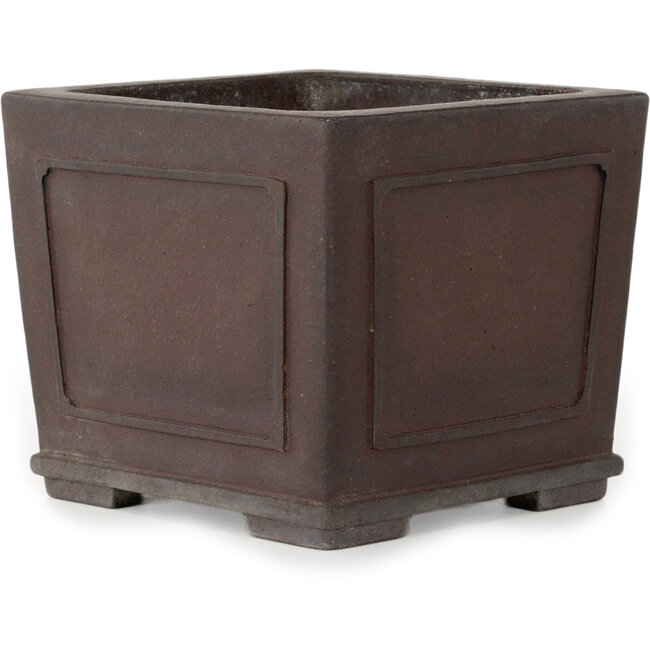Maceta cuadrada sin esmaltar para bonsái de Yamaaki Toshio (tercera generación) - 163 x 163 x 138 mm