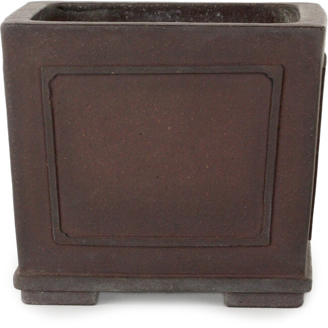 Vierkante, ongeglazuurde bonsaipot van Yamaaki Toshio (derde generatie) - 163 x 163 x 138 mm