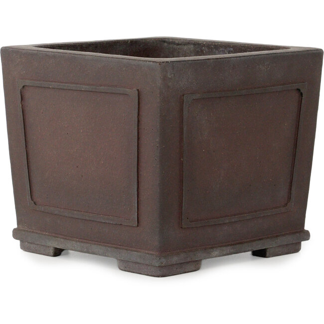 Square unglazed bonsai pot by Yamaaki Toshio (third generation) - 163 x 163 x 138 mm