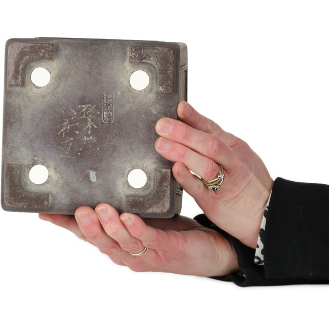 Quadratischer, unglasierter Bonsai-Topf von Yamaaki Toshio (dritte Generation) – 163 x 163 x 138 mm