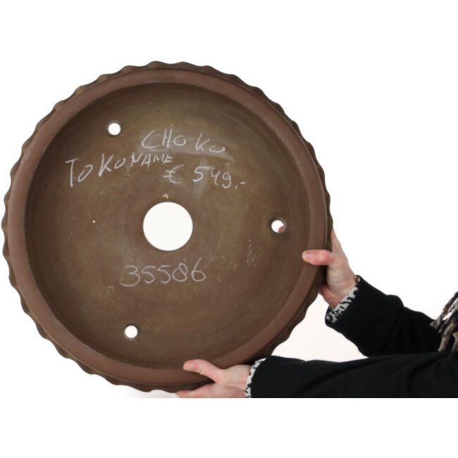 Round unglazed bonsai pot by Shoko - 490 x 490 x 140 mm