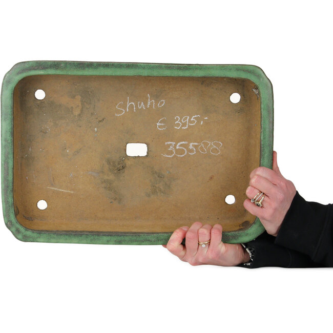 Pot à bonsaï rectangulaire vert de Shuhou - 422 x 285 x 65 mm