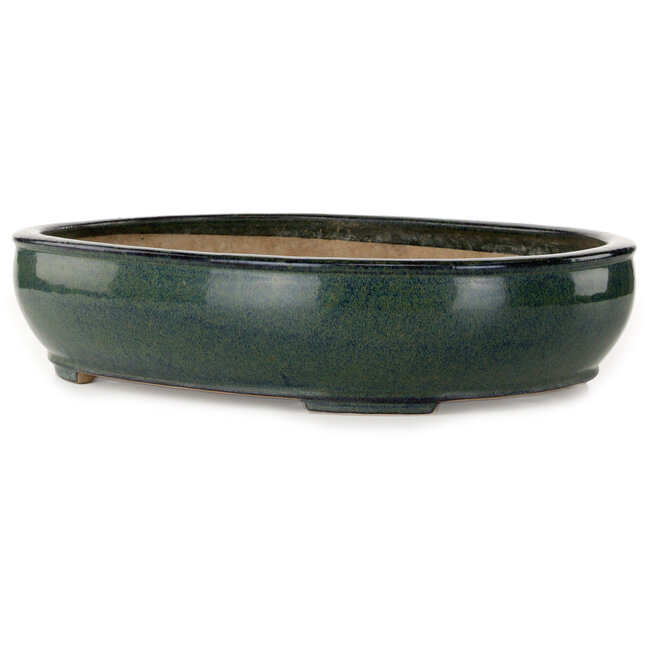 Pot à bonsaï ovale vert par Seizan (Reihou, Kataoka Katsushi, maître four Seizan) - 445 x 355 x 95 mm