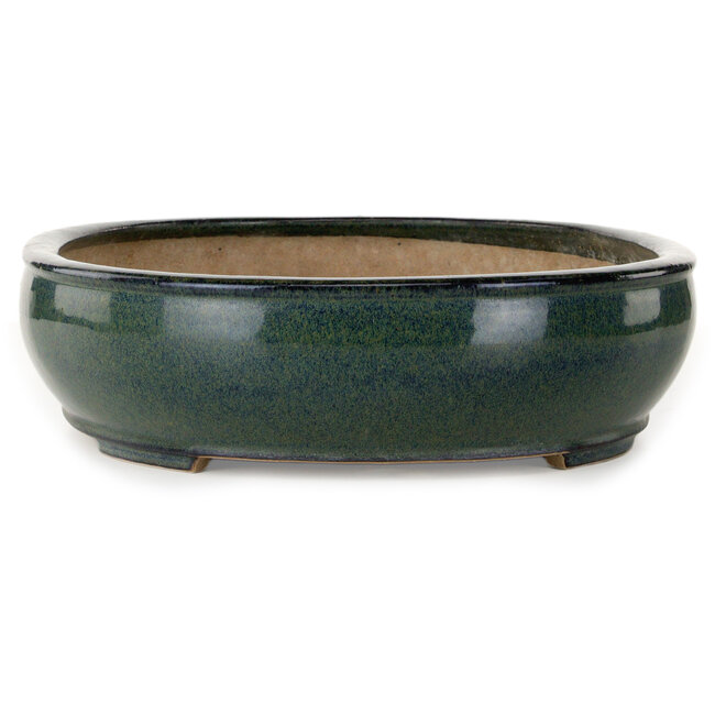 Ovale groene bonsaipot van Seizan (Reihou, Kataoka Katsushi, meester Seizan oven) - 445 x 355 x 95 mm