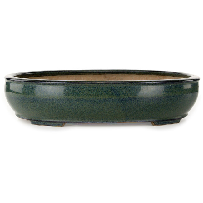 Pot à bonsaï ovale vert par Seizan (Reihou, Kataoka Katsushi, maître four Seizan) - 445 x 355 x 95 mm
