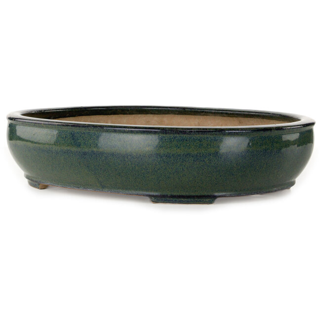 Ovale groene bonsaipot van Seizan (Reihou, Kataoka Katsushi, meester Seizan oven) - 445 x 355 x 95 mm