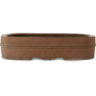 Akira Shozan (Mr. Akira Watanabe and Mr. Fumikazu Watanabe, Jukousan) 452 mm ovale ongeglazuurde bonsaipot van Akira Shozan (Mr. Akira Watanabe en Mr. Fumikazu Watanabe, Jukousan), Tokoname, Japan