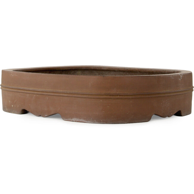 Ovale, ongeglazuurde bonsaipot van Akira Shozan (Mr. Akira Watanabe en Mr. Fumikazu Watanabe, Jukousan) - 452 x 370 x 100 mm