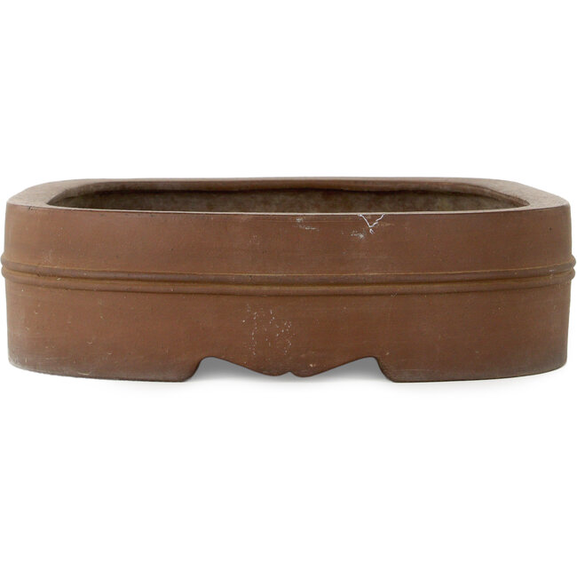 Oval unglazed bonsai pot by Akira Shozan (Mr. Akira Watanabe and Mr. Fumikazu Watanabe, Jukousan) - 452 x 370 x 100 mm