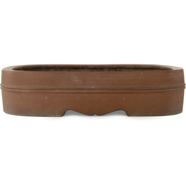 Oval unglazed bonsai pot by Akira Shozan (Mr. Akira Watanabe and Mr. Fumikazu Watanabe, Jukousan) - 452 x 370 x 100 mm