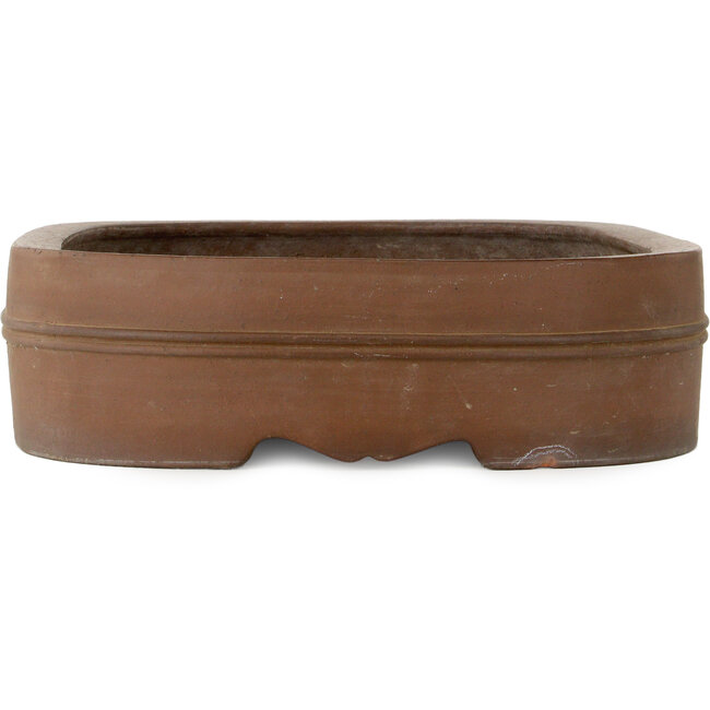 Oval unglazed bonsai pot by Akira Shozan (Mr. Akira Watanabe and Mr. Fumikazu Watanabe, Jukousan) - 452 x 370 x 100 mm