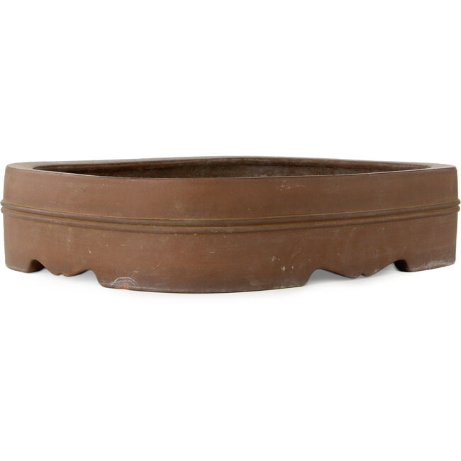 Oval unglazed bonsai pot by Akira Shozan (Mr. Akira Watanabe and Mr. Fumikazu Watanabe, Jukousan) - 452 x 370 x 100 mm