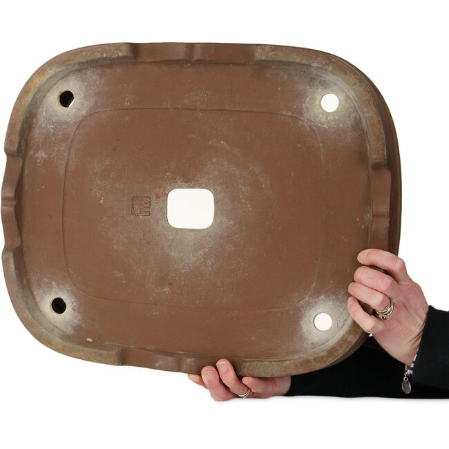 Ovale, ongeglazuurde bonsaipot van Akira Shozan (Mr. Akira Watanabe en Mr. Fumikazu Watanabe, Jukousan) - 452 x 370 x 100 mm