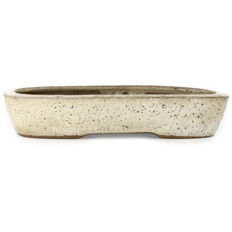 Yoshimura Shuuhou, 2nd generation. Kataoka Susumu Pot à bonsaï ovale blanc cassé de 355 mm par Yoshimura Shuuhou, 2ème génération. Kataoka Susumu, Japon