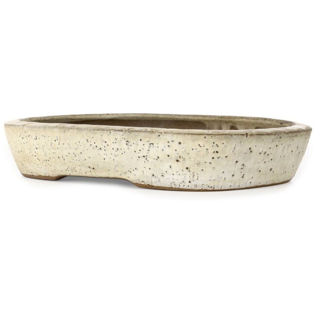 Ovale gebroken witte bonsaipot van Yoshimura Shuuhou, 2e generatie. Kataoka Susumu - 355 x 265 x 60 mm