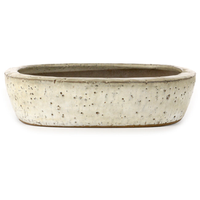 Vaso bonsai ovale bianco sporco di Yoshimura Shuuhou, 2a generazione. Kataoka Susumu - 355 x 265 x 60 mm